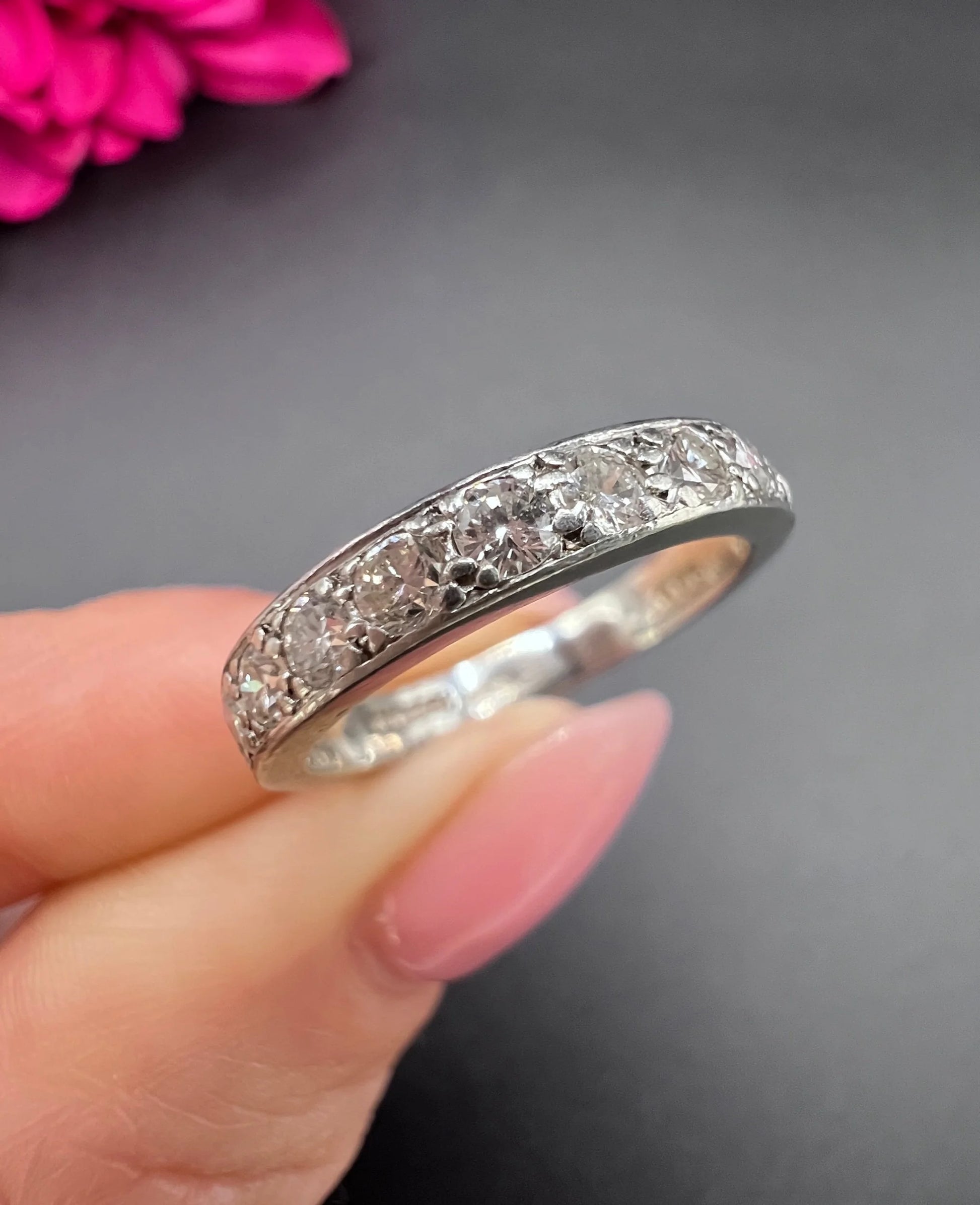 Vintage Platinum Diamond Half Eternity Ring, Hallmarked London 1984