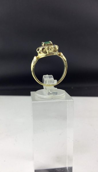 Antique Victorian Emerald and Diamond Gold Crown Mount Ring