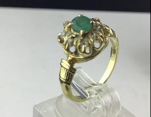 Antique Victorian Emerald and Diamond Gold Crown Mount Ring