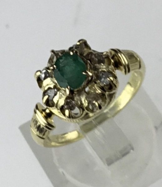 Antique Victorian Emerald and Diamond Gold Crown Mount Ring
