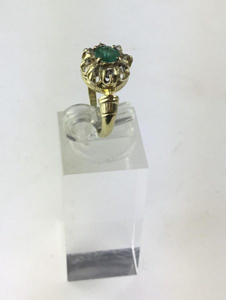Antique Victorian Emerald and Diamond Gold Crown Mount Ring