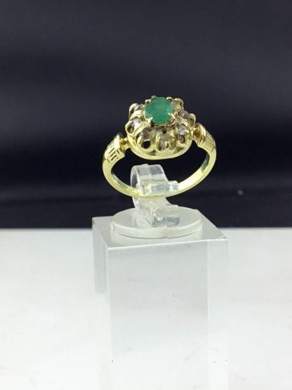 Antique Victorian Emerald and Diamond Gold Crown Mount Ring