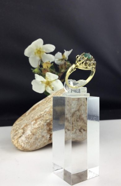 Antique Victorian Emerald and Diamond Gold Crown Mount Ring