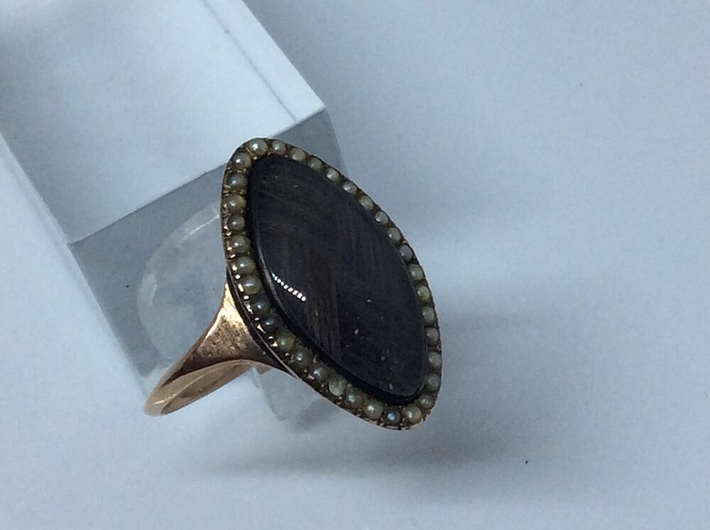 Antique Georgian Seed Pearl and Hair Plait Ring