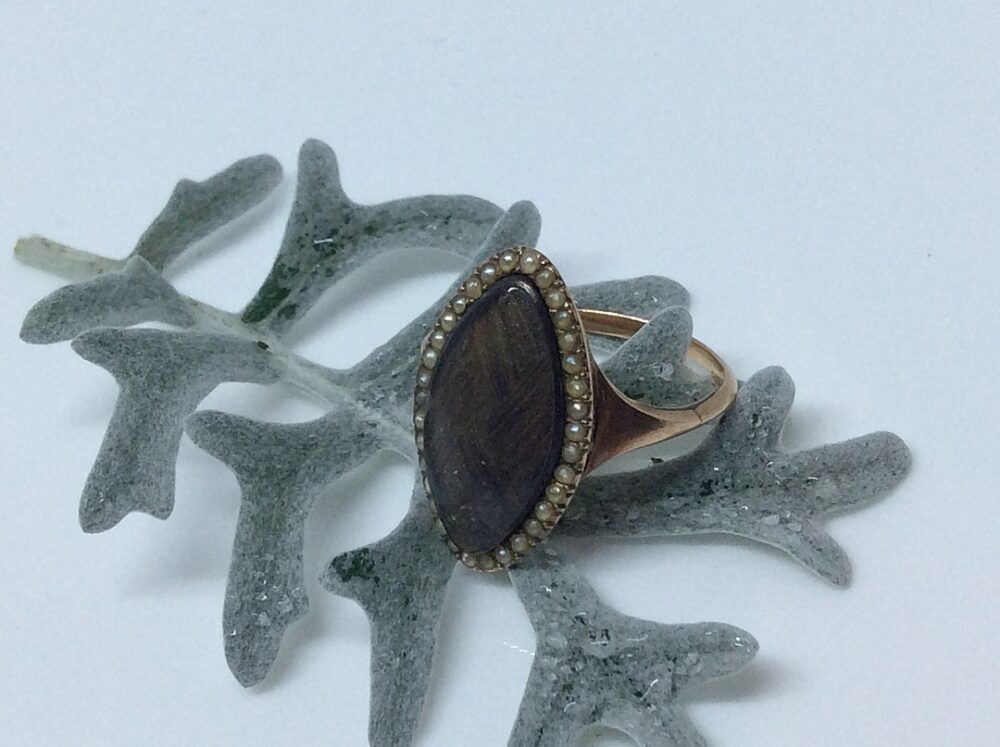 Antique Georgian Seed Pearl and Hair Plait Ring