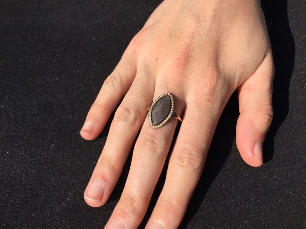 Antique Georgian Seed Pearl and Hair Plait Ring