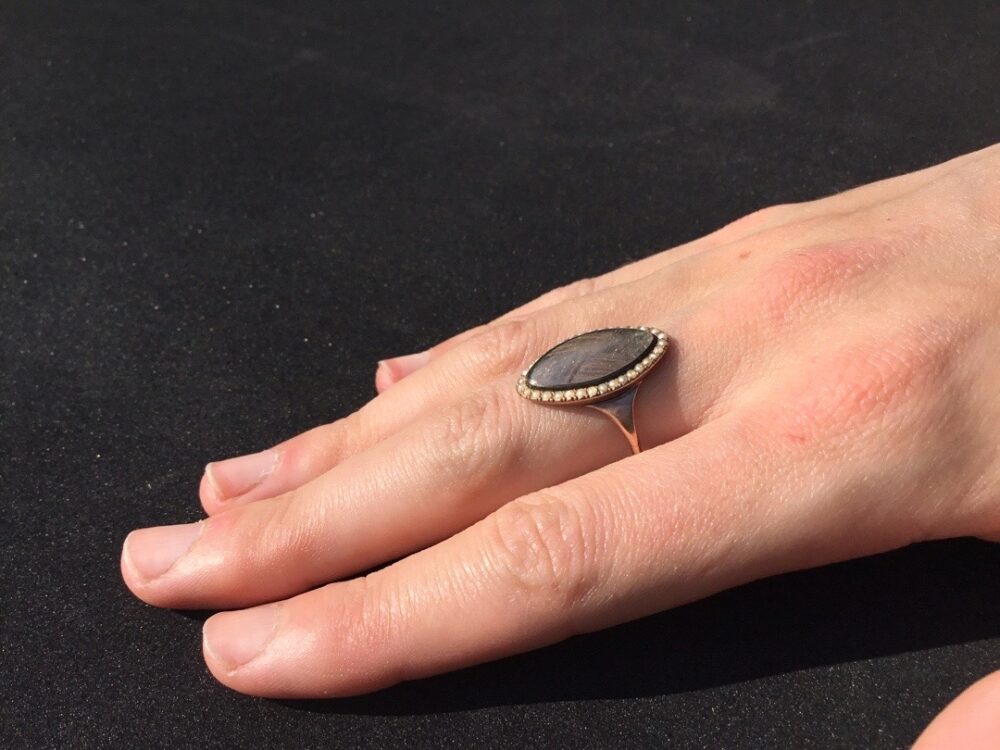 Antique Georgian Seed Pearl and Hair Plait Ring