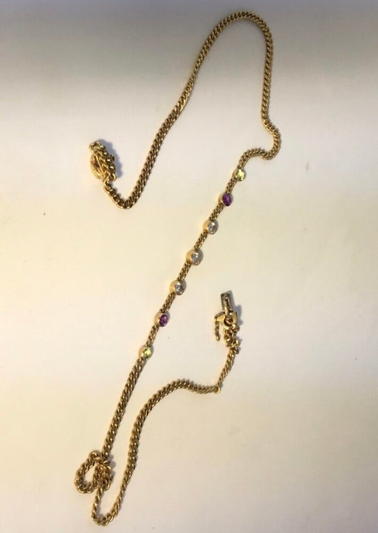 Vintage Suffragette Colours Peridot, Amethyst and Diamond Set Necklace, 18ct Yellow Gold