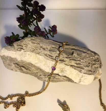 Vintage Suffragette Colours Peridot, Amethyst and Diamond Set Necklace, 18ct Yellow Gold