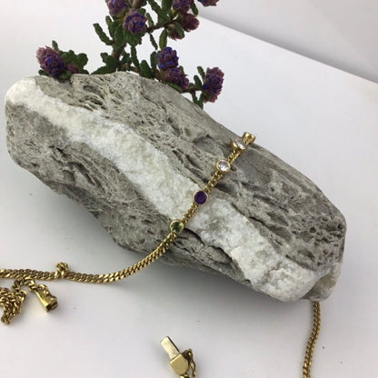 Vintage Suffragette Colours Peridot, Amethyst and Diamond Set Necklace, 18ct Yellow Gold