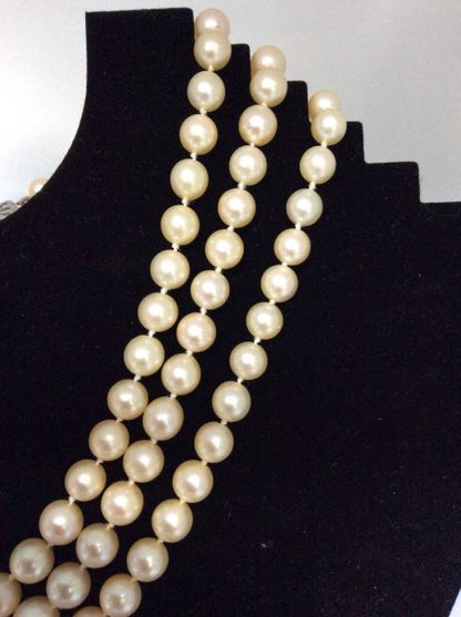 Vintage Pearl and Diamond Triple Row Collar Necklace