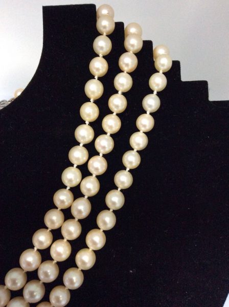 Vintage Pearl and Diamond Triple Row Collar Necklace