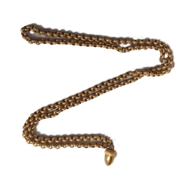 Antique Georgian Acorn Pendant on Long Chain Pinchbeck
