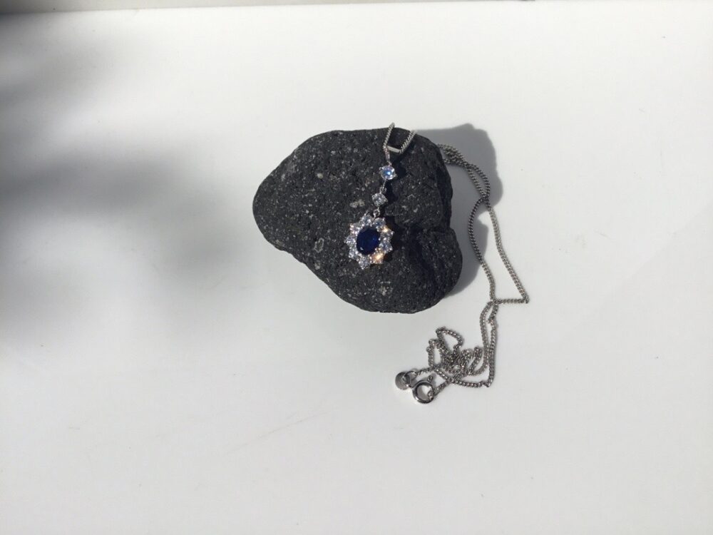 Vintage Sapphire and Diamond Pendant in 18ct White Gold