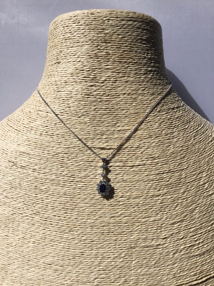 Vintage Sapphire and Diamond Pendant in 18ct White Gold