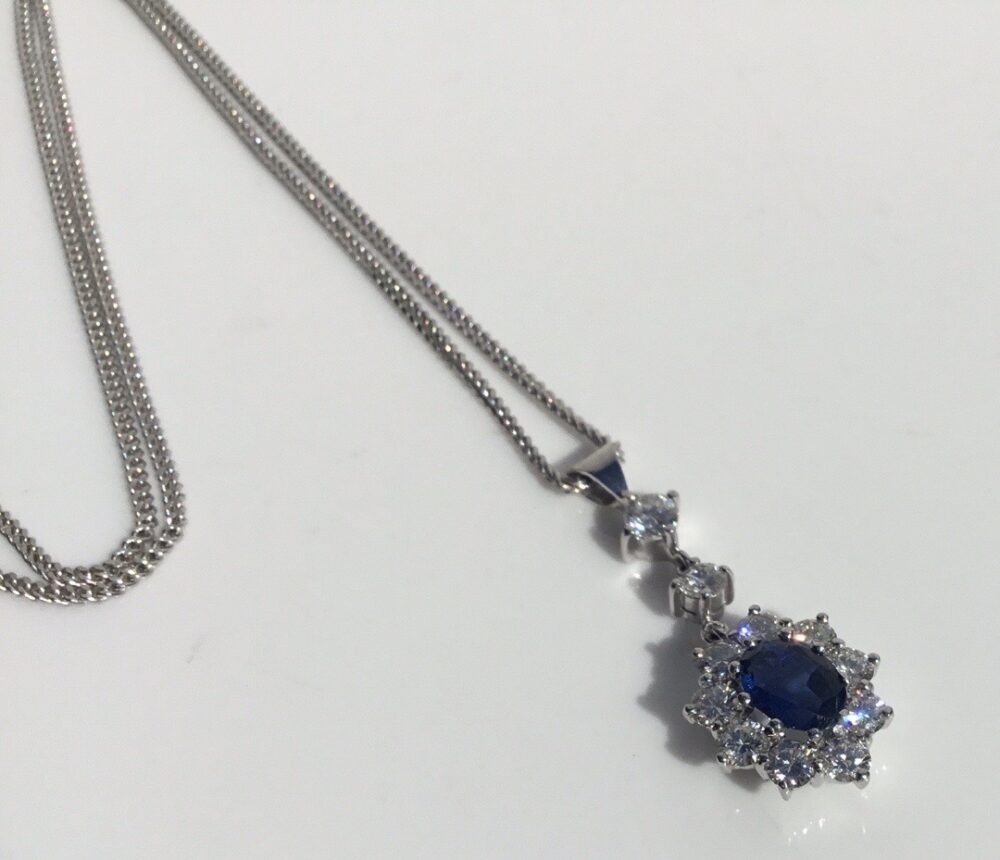 Vintage Sapphire and Diamond Pendant in 18ct White Gold