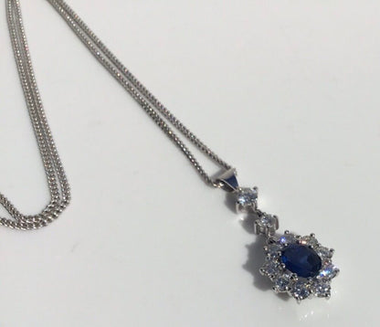 Vintage Sapphire and Diamond Pendant in 18ct White Gold