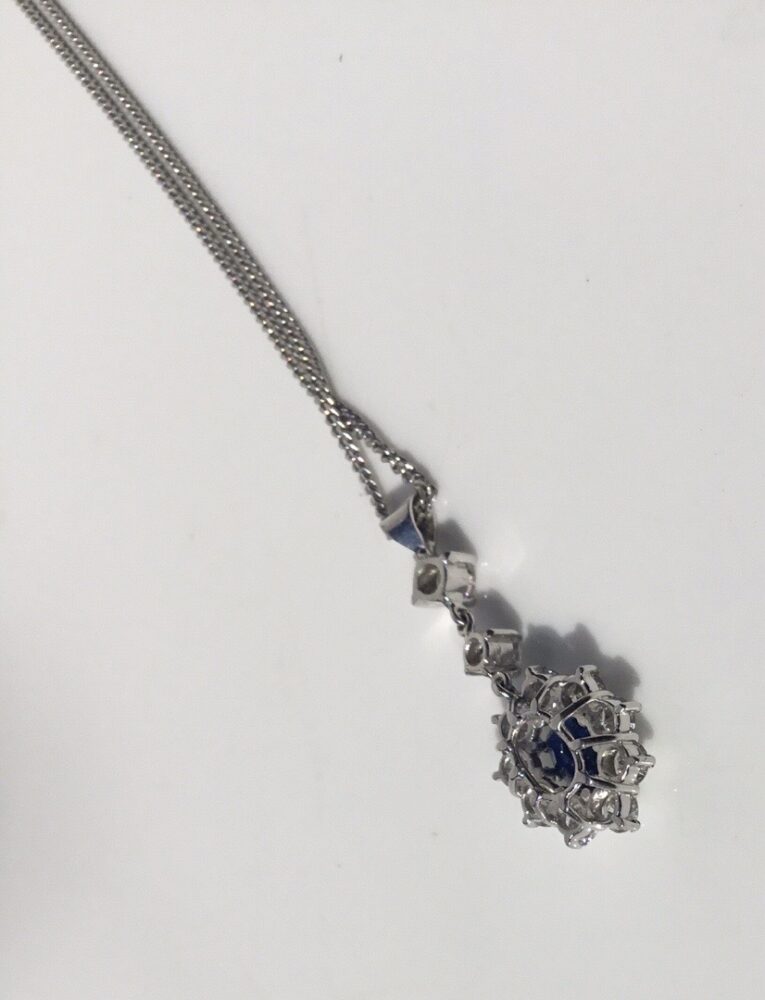 Vintage Sapphire and Diamond Pendant in 18ct White Gold