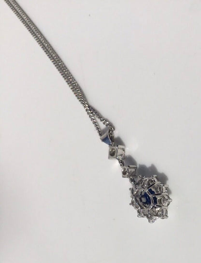 Vintage Sapphire and Diamond Pendant in 18ct White Gold