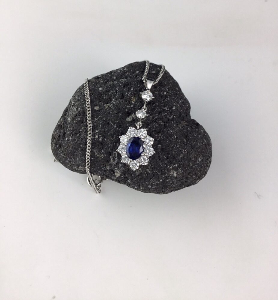 Vintage Sapphire and Diamond Pendant in 18ct White Gold