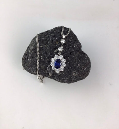 Vintage Sapphire and Diamond Pendant in 18ct White Gold