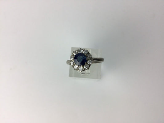 Antique Edwardian Sapphire and Diamond Cluster Engagement Ring
