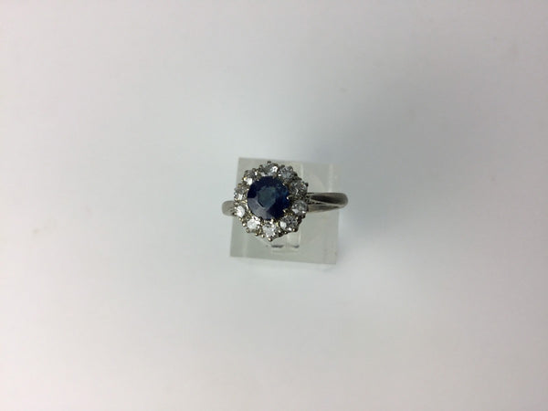 Antique Edwardian Sapphire and Diamond Cluster Engagement Ring