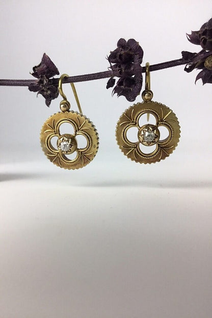 Antique Victorian Old Cut Diamond Set Drop Earrings in 18ct Gold