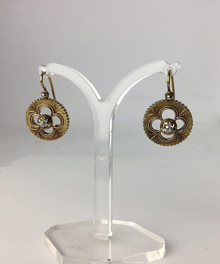 Antique Victorian Old Cut Diamond Set Drop Earrings in 18ct Gold