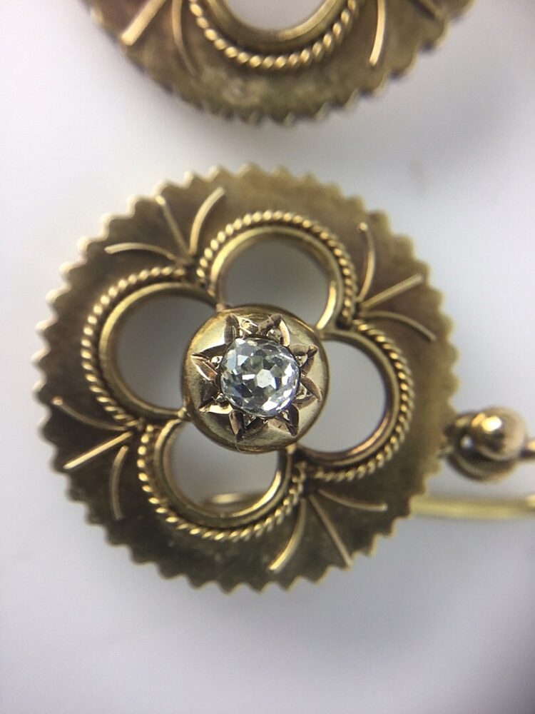 Antique Victorian Old Cut Diamond Set Drop Earrings in 18ct Gold