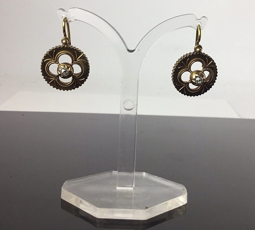 Antique Victorian Old Cut Diamond Set Drop Earrings in 18ct Gold