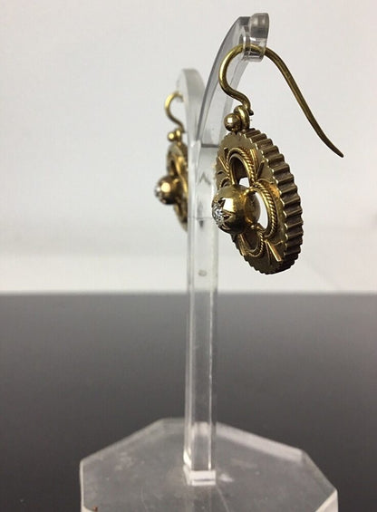 Antique Victorian Old Cut Diamond Set Drop Earrings in 18ct Gold