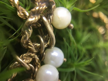 Vintage Heavy Set Gold and Pearl Long Guard Chain Necklace