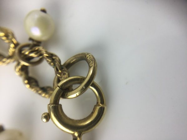 Vintage Heavy Set Gold and Pearl Long Guard Chain Necklace