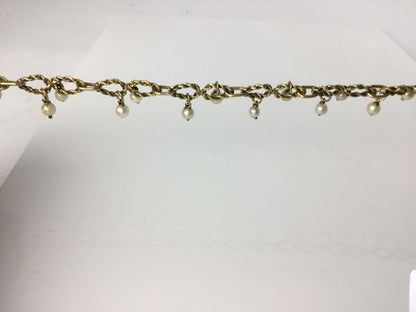 Vintage Heavy Set Gold and Pearl Long Guard Chain Necklace