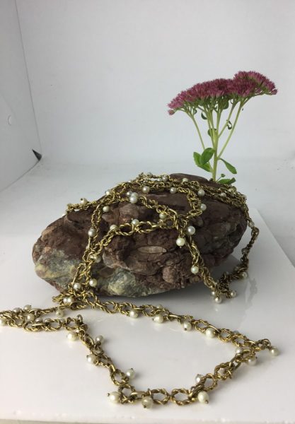 Vintage Heavy Set Gold and Pearl Long Guard Chain Necklace