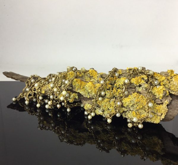 Vintage Heavy Set Gold and Pearl Long Guard Chain Necklace