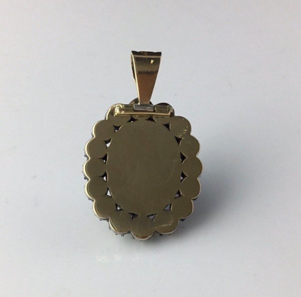 Antique Georgian Diamond and Blue Enamel Guilloche Pendant