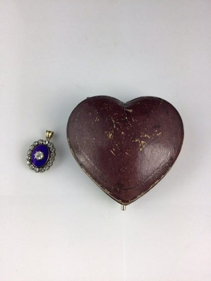 Antique Georgian Diamond and Blue Enamel Guilloche Pendant
