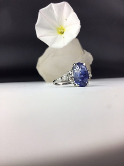 Antique Art Deco 6 Carats Ceylon Sapphire and Diamond Ring