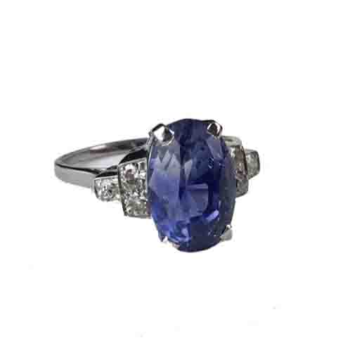 Antique Art Deco 6 Carats Ceylon Sapphire and Diamond Ring