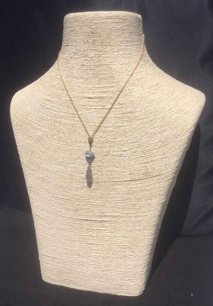 Antique Belle Epoque Moonstone, Blue Chalcedony and Sapphire Pendant