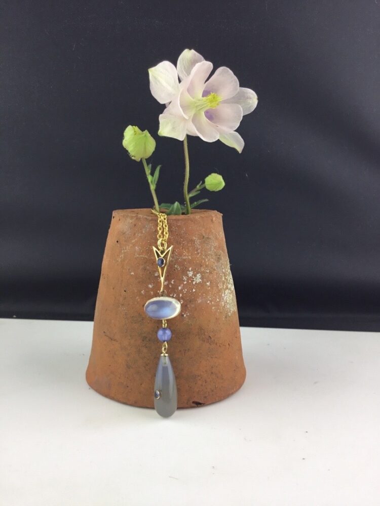 Antique Belle Epoque Moonstone, Blue Chalcedony and Sapphire Pendant