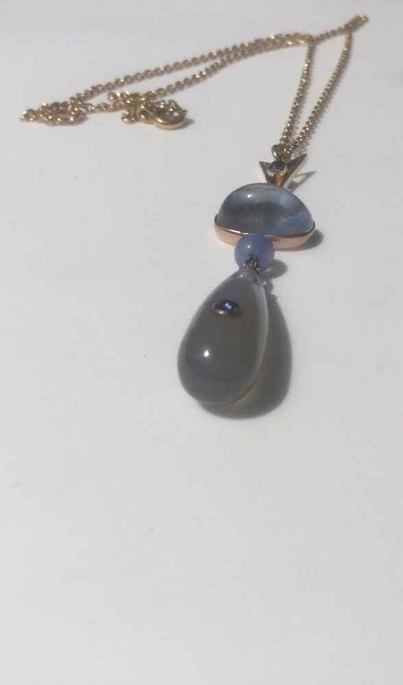 Antique Belle Epoque Moonstone, Blue Chalcedony and Sapphire Pendant