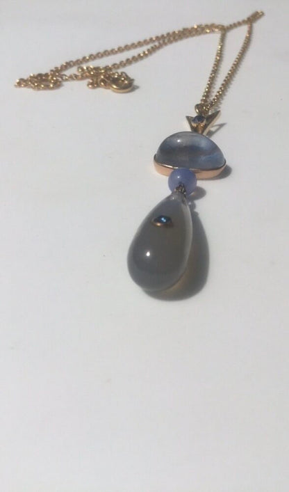 Antique Belle Epoque Moonstone, Blue Chalcedony and Sapphire Pendant