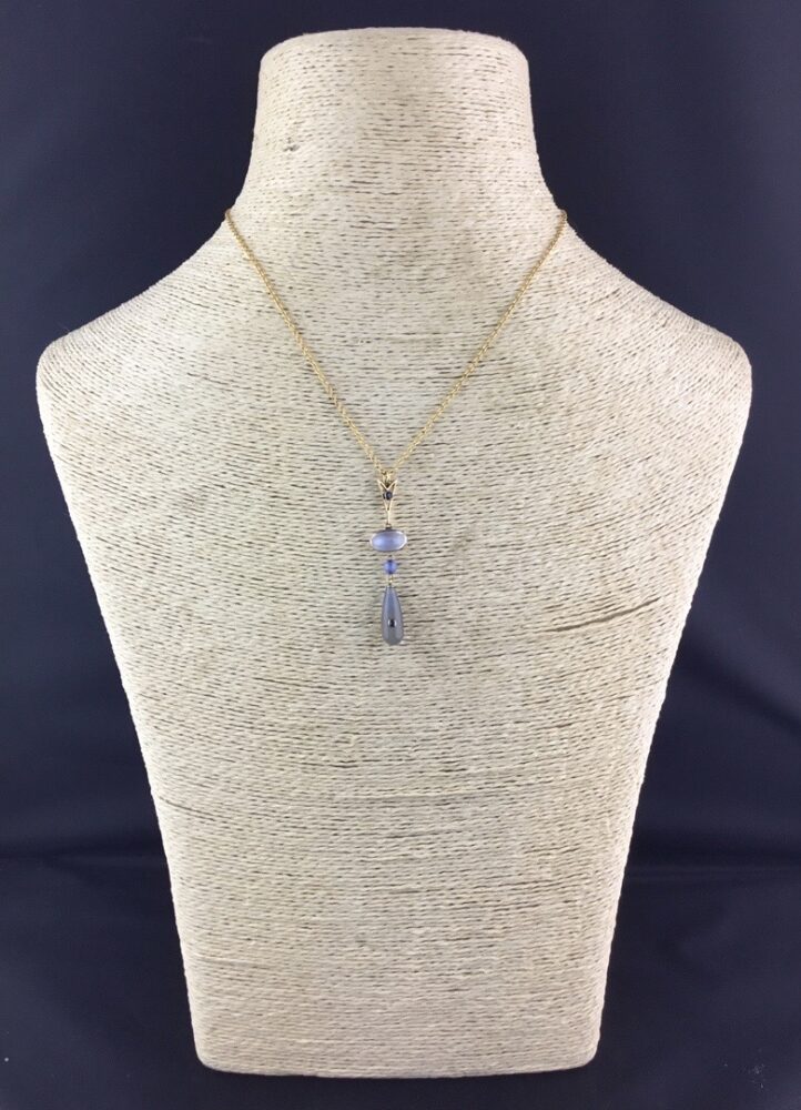 Antique Belle Epoque Moonstone, Blue Chalcedony and Sapphire Pendant