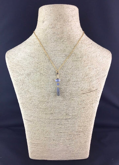 Antique Belle Epoque Moonstone, Blue Chalcedony and Sapphire Pendant