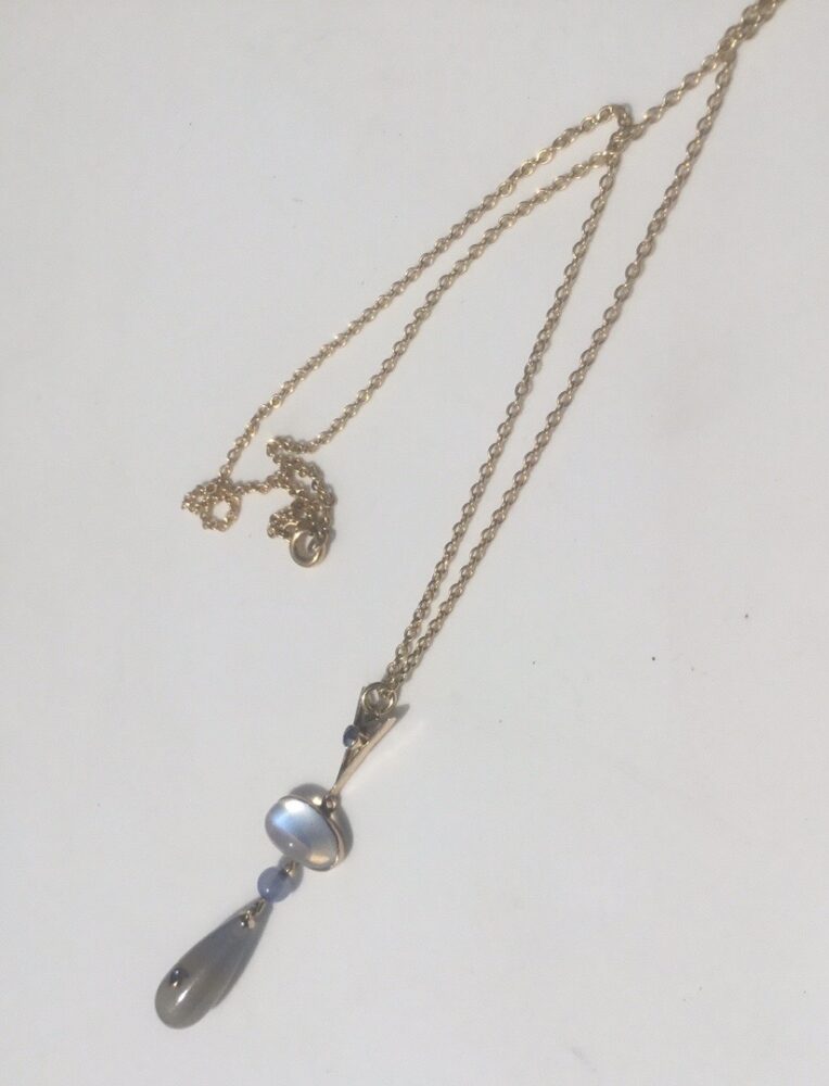Antique Belle Epoque Moonstone, Blue Chalcedony and Sapphire Pendant