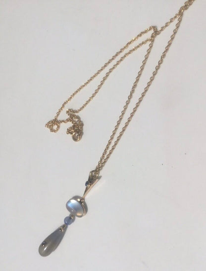 Antique Belle Epoque Moonstone, Blue Chalcedony and Sapphire Pendant