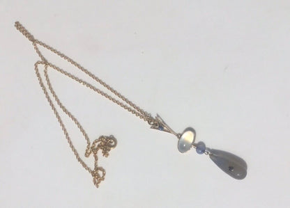 Antique Belle Epoque Moonstone, Blue Chalcedony and Sapphire Pendant